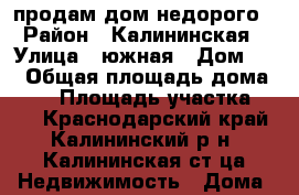 продам дом недорого › Район ­ Калининская › Улица ­ южная › Дом ­ 1 › Общая площадь дома ­ 21 › Площадь участка ­ 14 - Краснодарский край, Калининский р-н, Калининская ст-ца Недвижимость » Дома, коттеджи, дачи продажа   